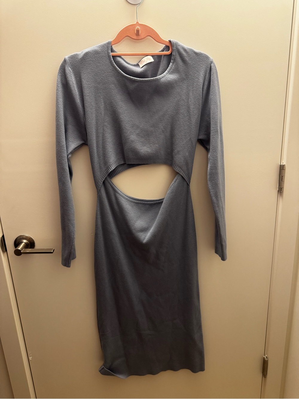 Pink Lily Cutout Long Sleeve Midi Dress - Dusty Blue
